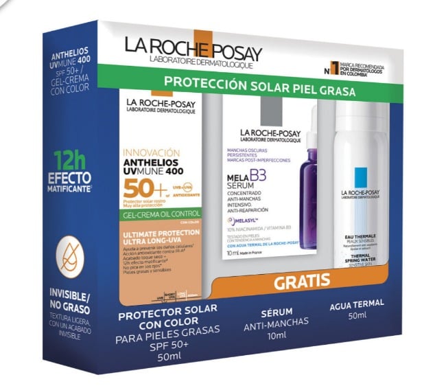 Kit Anthelios Uvmune 400 Crema-Gel Oil Control Color+ Mini Mela B3 + Agua Termal